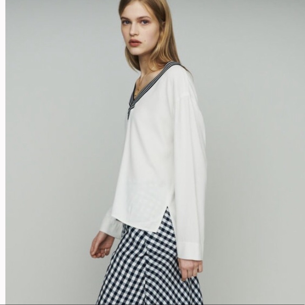Maje Lorni Crepe V Neck Top In Ecru - Picture 4 of 14